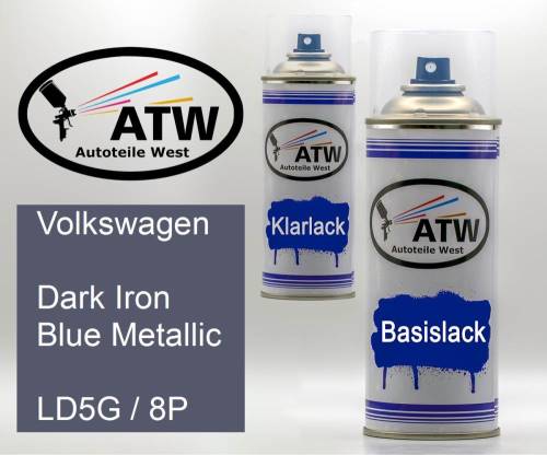 Volkswagen, Dark Iron Blue Metallic, LD5G / 8P: 400ml Sprühdose + 400ml Klarlack - Set, von ATW Autoteile West.